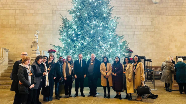 Image of people in front of Christmas Tree in Westminster Hall